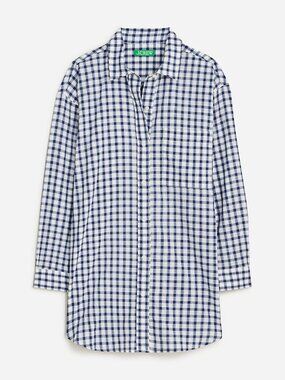 J.Crew Beach Shirt Womens Medium Blue Gingham Plaid Cotton Voile Button Top M